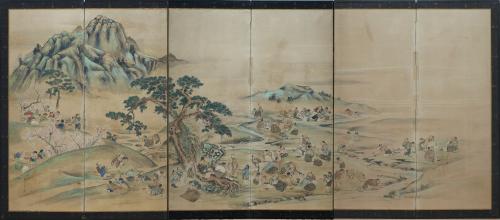 蘭亭曲水図屏風（左隻）の写真