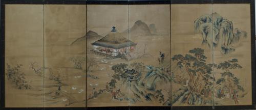 蘭亭曲水図屏風（右隻）の写真