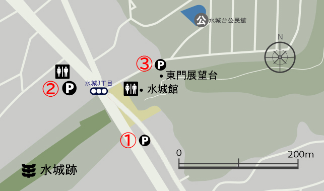 水城跡の駐車スペース