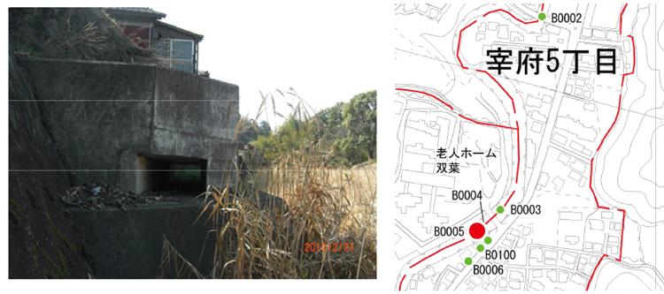 幸の元井堰取水口跡画像と位置図