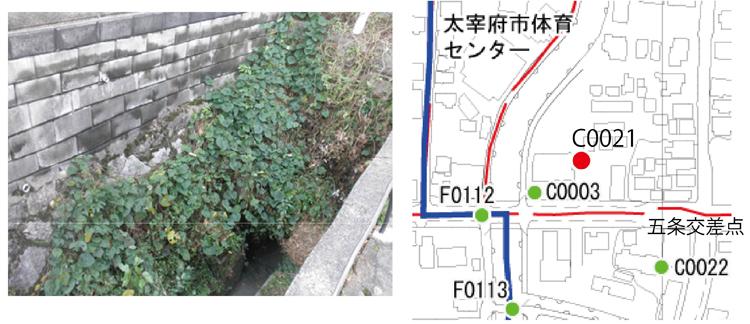 高橋口の構口跡画像と位置図