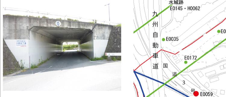 川原地下道画像と位置図