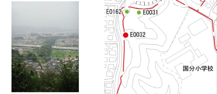 水城展望台からの風景と位置図