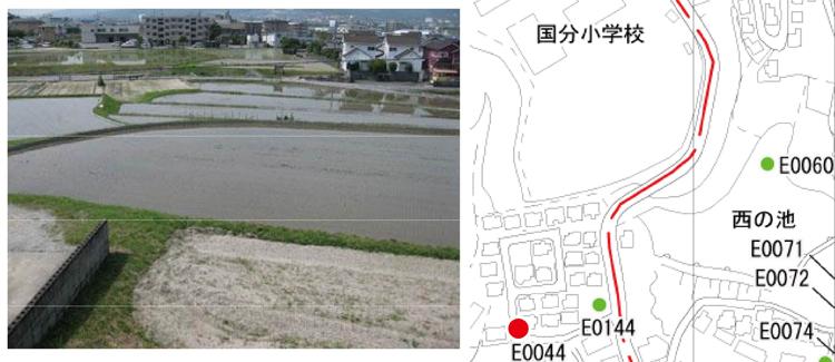 国分小学校下の風景と位置図