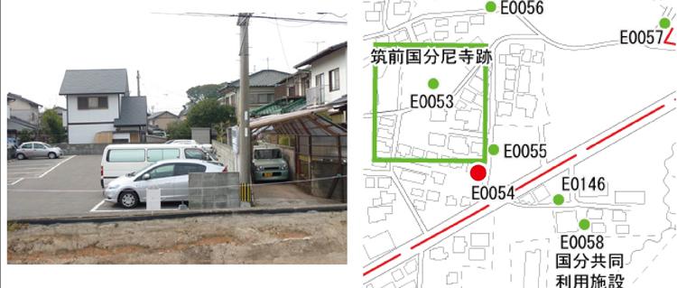 筑前国分尼寺南側の境界線付近の風景と位置図