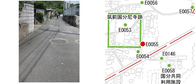 筑前国分尼寺の東側の道画像と位置図