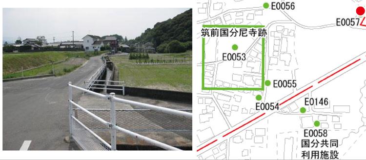 陣ノ尾川の側溝画像と位置図