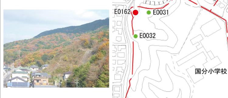 国分小裏山より見る四王寺山の紅葉風景と位置図