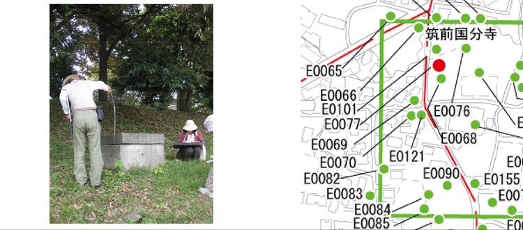 国分寺西側公道の土堤にあるコンクリートの枡画像と位置図