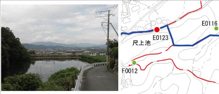 お山の見える場所からの風景と位置図