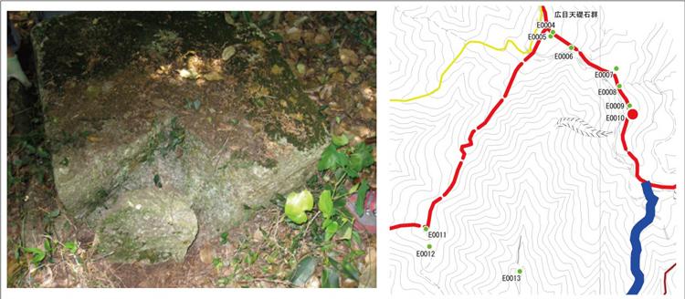 由来不詳の石造遺物画像と位置図