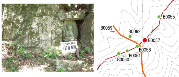 四王寺山三十三石仏 第12番札所の画像と位置図