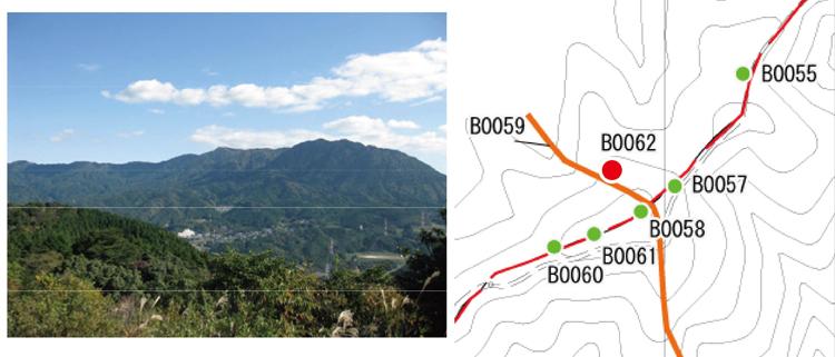 四王寺山のビューポイントからの景色と位置図