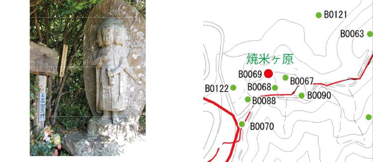 四王寺山三十三石仏 第6番札所の画像と位置図