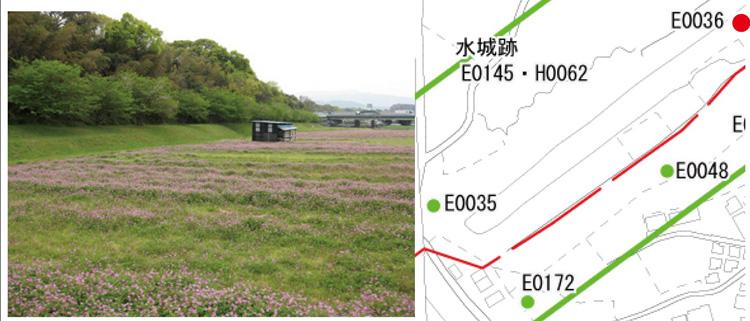 水城跡(東門側)画像と位置図