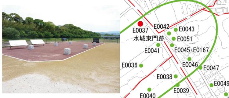 水城跡石碑及び関連施設画像と位置図