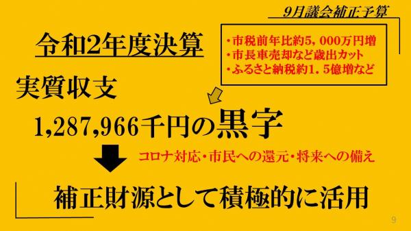 令和2年度決算、実質収支12億8796万6千円の黒字を補正財源として積極的に活用