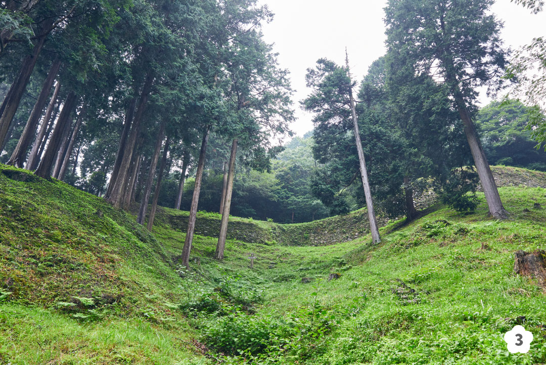 山並みに沿って築かれた百間石垣