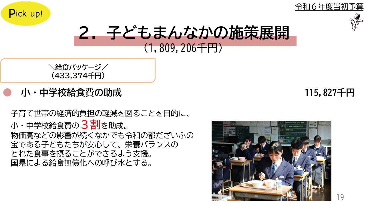 小・中学校給食費の助成115,827千円