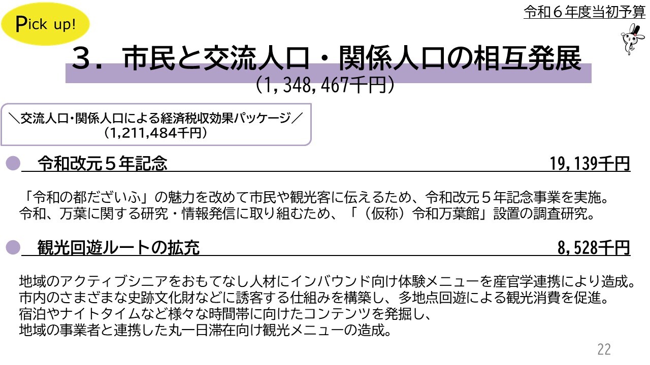 令和改元5年記念19,139千円　観光回遊ルートの拡充8,528千円