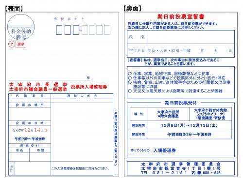 投票所入場整理券(ハガキ)